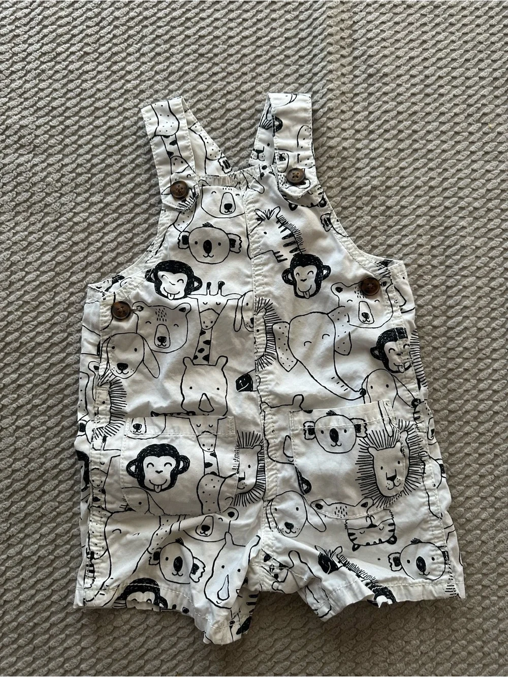 Carters White & Black Animal Print Kids Short Overalls
